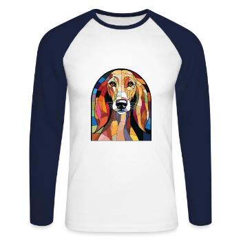 Saluki Dog Breed Colorful Watercolor Illustration - Unisex Long Sleeve Baseball T-Shirt - white/navy - Front - Nik (191cm)