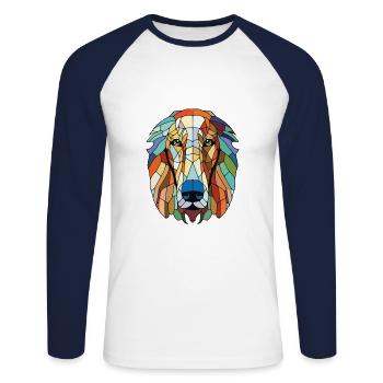 Russe Wolfhound chien race aquarelle colorée - T-shirt baseball manches longues Homme - blanc/marine - Devant - Nik (191cm)