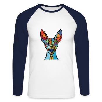 Mexican Hairless Dog Breed Watercolor Illustration - Unisex Long Sleeve Baseball T-Shirt - white/navy - Front - Nik (191cm)