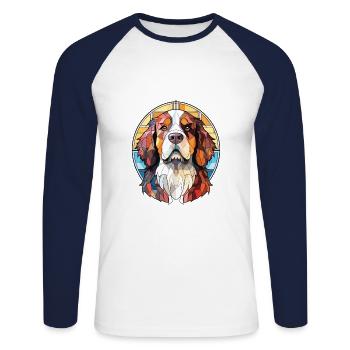 Landseer chien race aquarelle verre Illustration - T-shirt baseball manches longues Homme - blanc/marine - Devant - Nik (191cm)