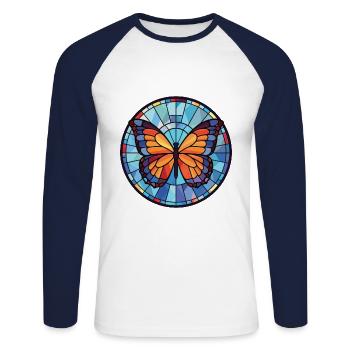 Schmetterling bunte Aquarell Tier Illustration - Unisex Baseballshirt langarm - Weiß/Navy - Vorne - Nik (191cm)