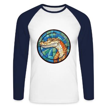 Alligator aquarelle colorée illustration animale - T-shirt baseball manches longues Homme - blanc/marine - Devant - Nik (191cm)
