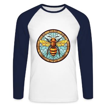 Biene buntes Aquarell Tier Haustier Illustration - Unisex Baseballshirt langarm - Weiß/Navy - Vorne - Nik (191cm)