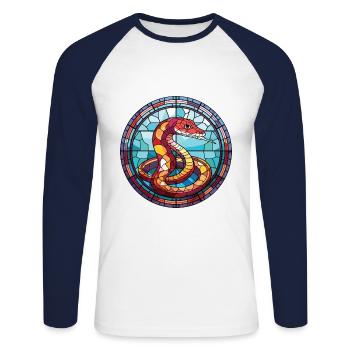 Cobra Coloré Aquarelle Animal Animal Illustration - T-shirt baseball manches longues Homme - blanc/marine - Devant - Nik (191cm)