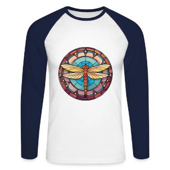Dragonfly Colorful Watercolor Animal Illustration - Unisex Long Sleeve Baseball T-Shirt - white/navy - Front - Nik (191cm)