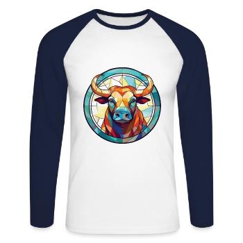 Bull Colorful Watercolor Animal Pet Illustration - Unisex Long Sleeve Baseball T-Shirt - white/navy - Front - Nik (191cm)