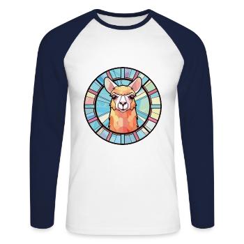 Alpaca Colorful Watercolor Animal Pet Illustration - Unisex Long Sleeve Baseball T-Shirt - white/navy - Front - Nik (191cm)