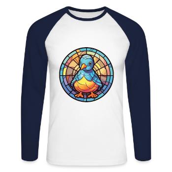 Chick Colorful Watercolor Animal Pet Illustration - Unisex Long Sleeve Baseball T-Shirt - white/navy - Front - Nik (191cm)