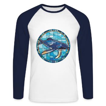 Blue Whale Colorful Watercolor Animal Illustration - Unisex Long Sleeve Baseball T-Shirt - white/navy - Front - Nik (191cm)