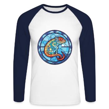 Chameleon Colorful Watercolor Animal Illustration - Unisex Long Sleeve Baseball T-Shirt - white/navy - Front - Nik (191cm)