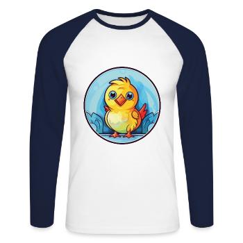 Chick Colorful Watercolor Animal Pet Illustration - Unisex Long Sleeve Baseball T-Shirt - white/navy - Front - Nik (191cm)