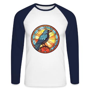 Corbeau Coloré Aquarelle Animal Animal De Compagnie Illustration - T-shirt baseball manches longues Homme - blanc/marine - Devant - Nik (191cm)