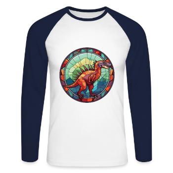 Illustration animale aquarelle colorée de dinosaure - T-shirt baseball manches longues Homme - blanc/marine - Devant - Nik (191cm)