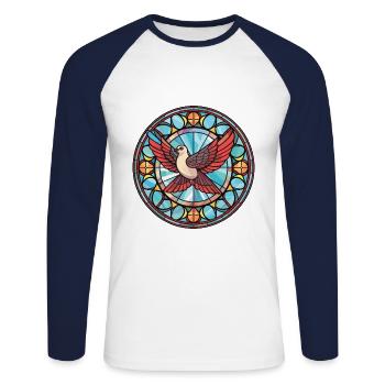 Taube bunte Aquarell-Tier-Haustier-Illustration - Unisex Baseballshirt langarm - Weiß/Navy - Vorne - Nik (191cm)