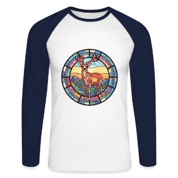 Deer Colorful Watercolor Animal Pet Illustration - Unisex Long Sleeve Baseball T-Shirt - white/navy - Front - Nik (191cm)