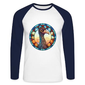 Emu Aquarelle colorée Animal Pet Illustration - T-shirt baseball manches longues Homme - blanc/marine - Devant - Nik (191cm)