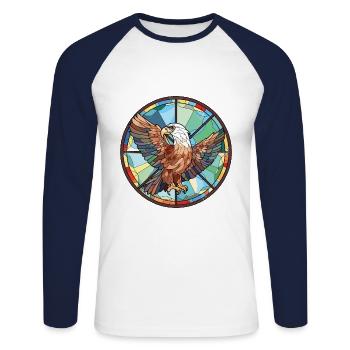 Eagle Colorful Watercolor Animal Pet Illustration - Unisex Long Sleeve Baseball T-Shirt - white/navy - Front - Nik (191cm)