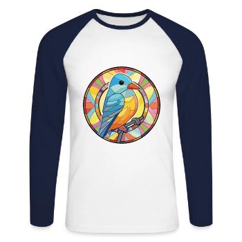 Oiseau Aquarelle Colorée Animal Illustration D’animaux De Compagnie - T-shirt baseball manches longues Homme - blanc/marine - Devant - Nik (191cm)