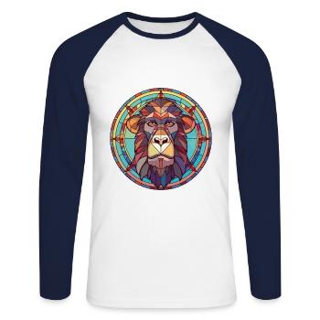 Baboon Colorful Watercolor Animal Pet Illustration - Unisex Long Sleeve Baseball T-Shirt - white/navy - Front - Nik (191cm)