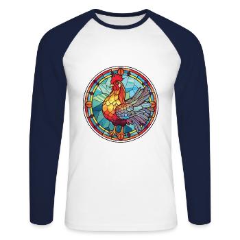 Huhn buntes Aquarell Tier Illustration - Unisex Baseballshirt langarm - Weiß/Navy - Vorne - Nik (191cm)