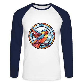 Oiseau Aquarelle Colorée Animal Illustration D’animaux De Compagnie - T-shirt baseball manches longues Homme - blanc/marine - Devant - Nik (191cm)