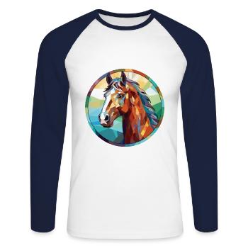 Pferd buntes Aquarell Tier Haustier Illustration - Unisex Baseballshirt langarm - Weiß/Navy - Vorne - Nik (191cm)