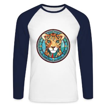 Leopard Colorful Watercolor Animal Illustration - Unisex Long Sleeve Baseball T-Shirt - white/navy - Front - Nik (191cm)