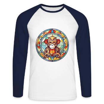 Monkey Colorful Watercolor Animal Pet Illustration - Unisex Long Sleeve Baseball T-Shirt - white/navy - Front - Nik (191cm)