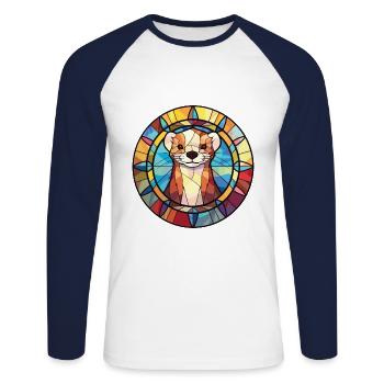 Furet aquarelle colorée Animal animal de compagnie Illustration - T-shirt baseball manches longues Homme - blanc/marine - Devant - Nik (191cm)