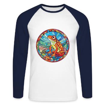 Frosch buntes Aquarell Tier Haustier Illustration - Unisex Baseballshirt langarm - Weiß/Navy - Vorne - Nik (191cm)