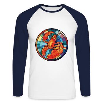 Hummer buntes Aquarell Tier Illustration - Unisex Baseballshirt langarm - Weiß/Navy - Vorne - Nik (191cm)