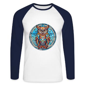 Eule buntes Aquarell Tier Haustier Illustration - Unisex Baseballshirt langarm - Weiß/Navy - Vorne - Nik (191cm)