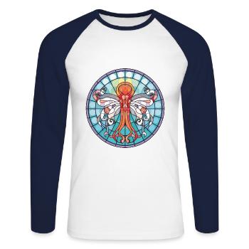 Squid Colorful Watercolor Animal Pet Illustration - Unisex Long Sleeve Baseball T-Shirt - white/navy - Front - Nik (191cm)