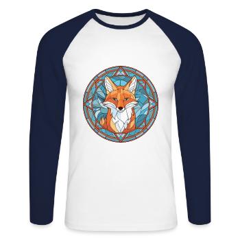 Fuchs buntes Aquarell Tier Haustier Illustration - Unisex Baseballshirt langarm - Weiß/Navy - Vorne - Nik (191cm)