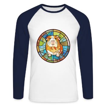 Guinea Pig Colorful Watercolor Animal Illustration - Unisex Long Sleeve Baseball T-Shirt - white/navy - Front - Nik (191cm)