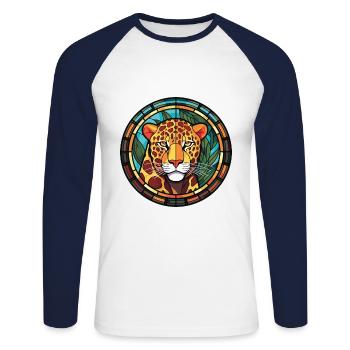 Jaguar Aquarelle colorée Animal animal de compagnie Illustration - T-shirt baseball manches longues Homme - blanc/marine - Devant - Nik (191cm)