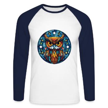 Eule buntes Aquarell Tier Haustier Illustration - Unisex Baseballshirt langarm - Weiß/Navy - Vorne - Nik (191cm)