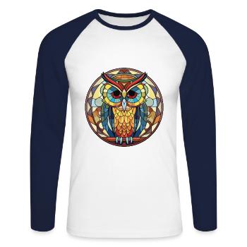 Eule buntes Aquarell Tier Haustier Illustration - Unisex Baseballshirt langarm - Weiß/Navy - Vorne - Nik (191cm)