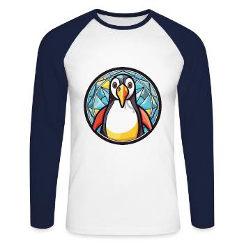 Penguin Colorful Watercolor Animal Illustration - Unisex Long Sleeve Baseball T-Shirt - white/navy - Front - Nik (191cm)