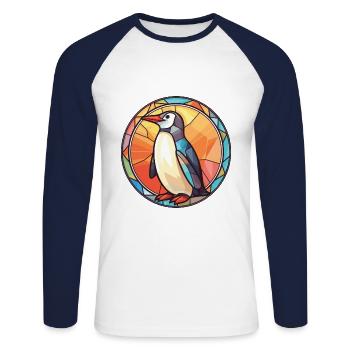 Penguin Colorful Watercolor Animal Illustration - Unisex Long Sleeve Baseball T-Shirt - white/navy - Front - Nik (191cm)