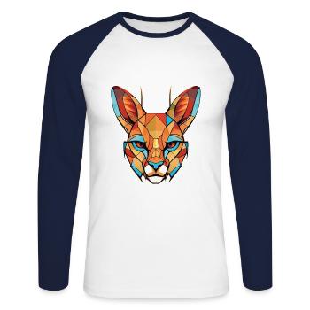Caracal Colorful Watercolor Animal Illustration - Unisex Long Sleeve Baseball T-Shirt - white/navy - Front - Nik (191cm)