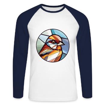 Sparrow Colorful Watercolor Animal Illustration - Unisex Long Sleeve Baseball T-Shirt - white/navy - Front - Nik (191cm)