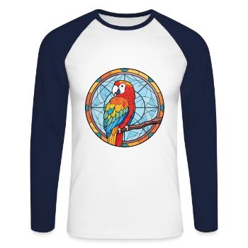 Parrot Colorful Watercolor Animal Pet Illustration - Unisex Long Sleeve Baseball T-Shirt - white/navy - Front - Nik (191cm)