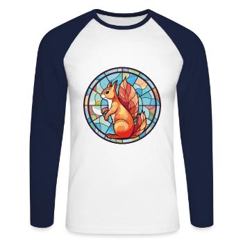 Squirrel Colorful Watercolor Animal Illustration - Unisex Long Sleeve Baseball T-Shirt - white/navy - Front - Nik (191cm)