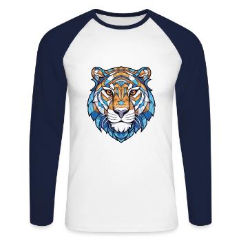 Blue Aquatic Tiger Colorful Watercolor Animal Pet - Unisex Long Sleeve Baseball T-Shirt - white/navy - Front - Nik (191cm)
