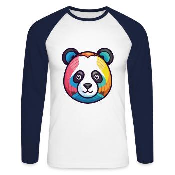 Panda Colorful Watercolor Animal Pet Illustration - Unisex Long Sleeve Baseball T-Shirt - white/navy - Front - Nik (191cm)