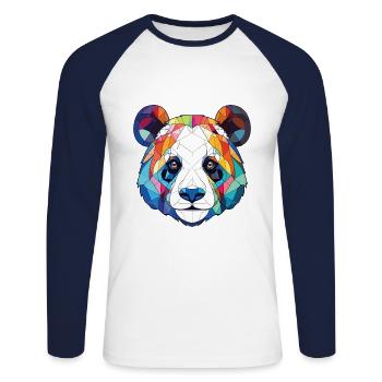 Panda Colorful Watercolor Animal Pet Illustration - Unisex Long Sleeve Baseball T-Shirt - white/navy - Front - Nik (191cm)
