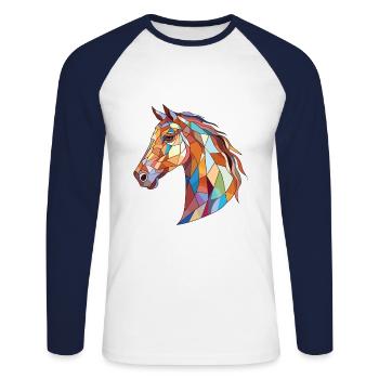 Pferd buntes Aquarell Tier Haustier Illustration - Unisex Baseballshirt langarm - Weiß/Navy - Vorne - Nik (191cm)