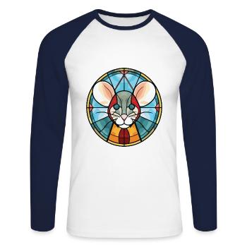 Mouse Colorful Watercolor Animal Pet Illustration - Unisex Long Sleeve Baseball T-Shirt - white/navy - Front - Nik (191cm)