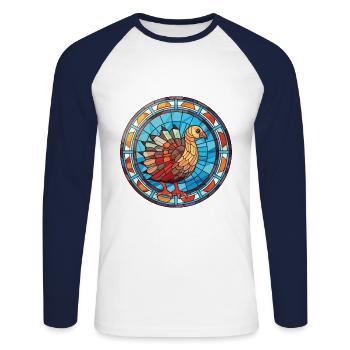 Dinde, animal domestique, coloré, aquarelle, animal, illustration - T-shirt baseball manches longues Homme - blanc/marine - Devant - Nik (191cm)